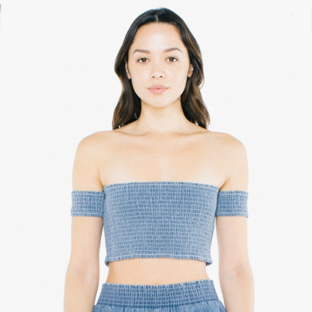 American Apparel smocked denim crop top